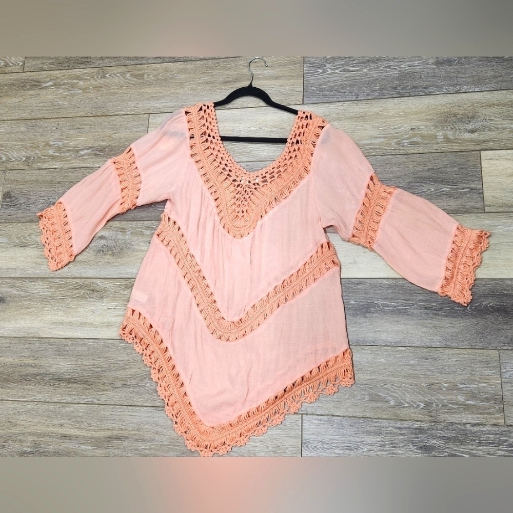 Boston Proper Coral Crochet Accent Tunic Size Xlarge Summer Boho